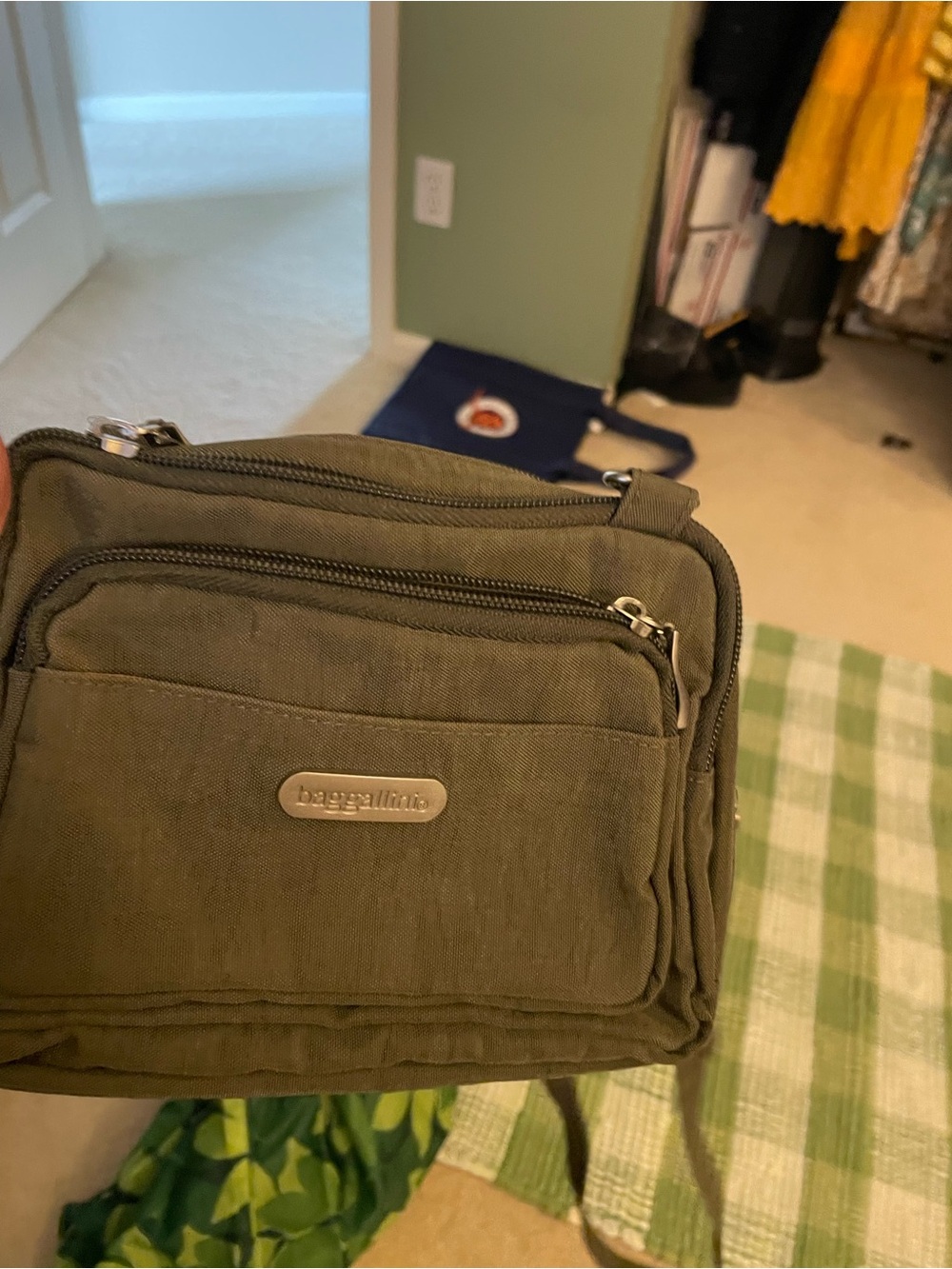 Baggallini Triple Zip Bagg Crossbody – Olive Green & Orange – Travel Organizer